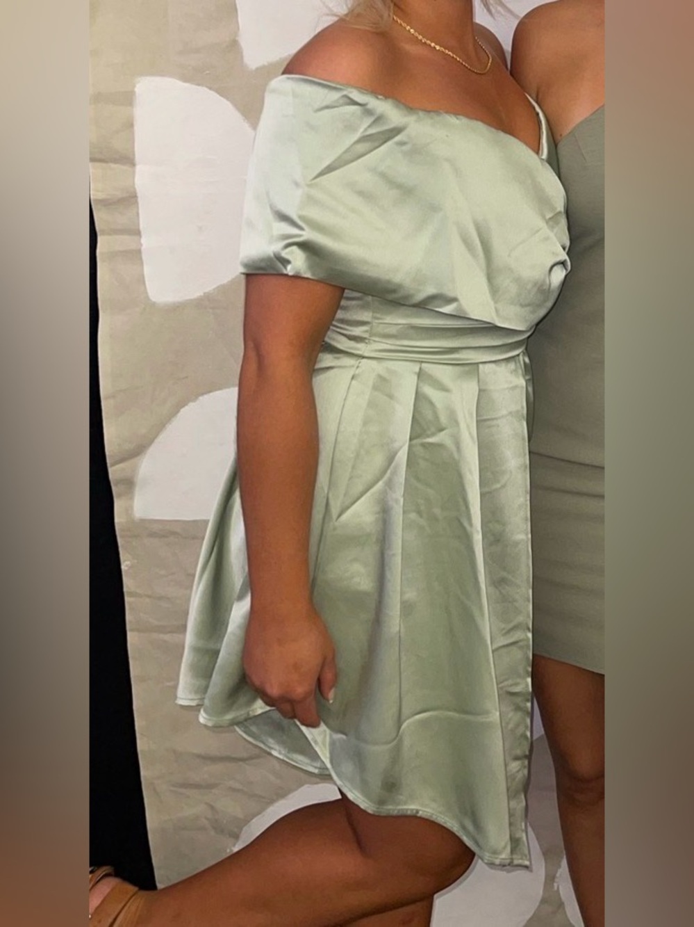 Satin-Look Mini Dress in Green Like New